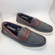 Cole Haan Penny Loafers Womens Sz 7 Gray Canvas Brown Leather SlipOn Barely Used