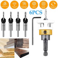 6x Countersink Drill Bit Set Quick Change Countersink with Adjustable Depth Stop