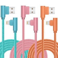 90 Degree iPhone Charger,MFi Certified USB Lightning 10FT, Pink, Blue, Orange