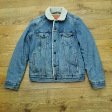 Levi's Sherpa Denim Jacket Mens Small Blue Stonewash Snap Button Trucker Western