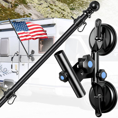 Suction Cup Flag Holder with Flag Pole for RV, RV Flagpole Mount Kit with Angle