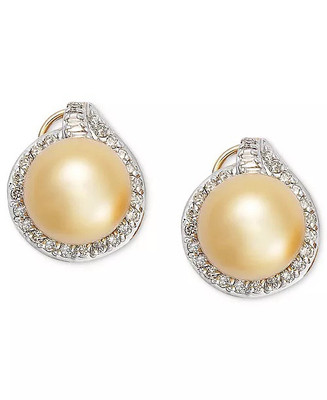 Perlenohrringe, 14 Karat Gold goldene Südseeperle (11 mm) und Diamant 3/4 kt