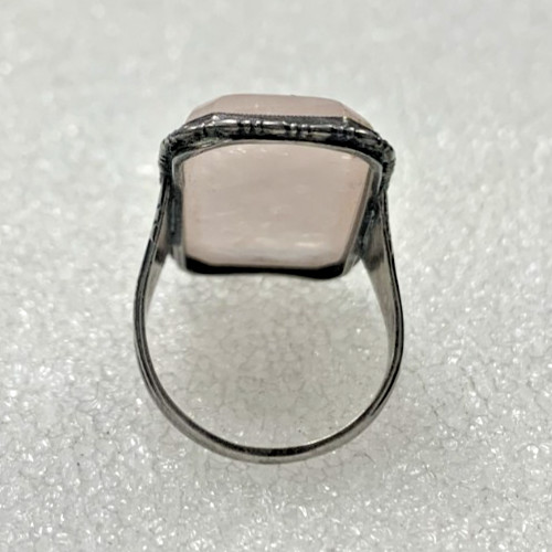 Rectangle rose quartz sterling silver ring size 6… - image 8