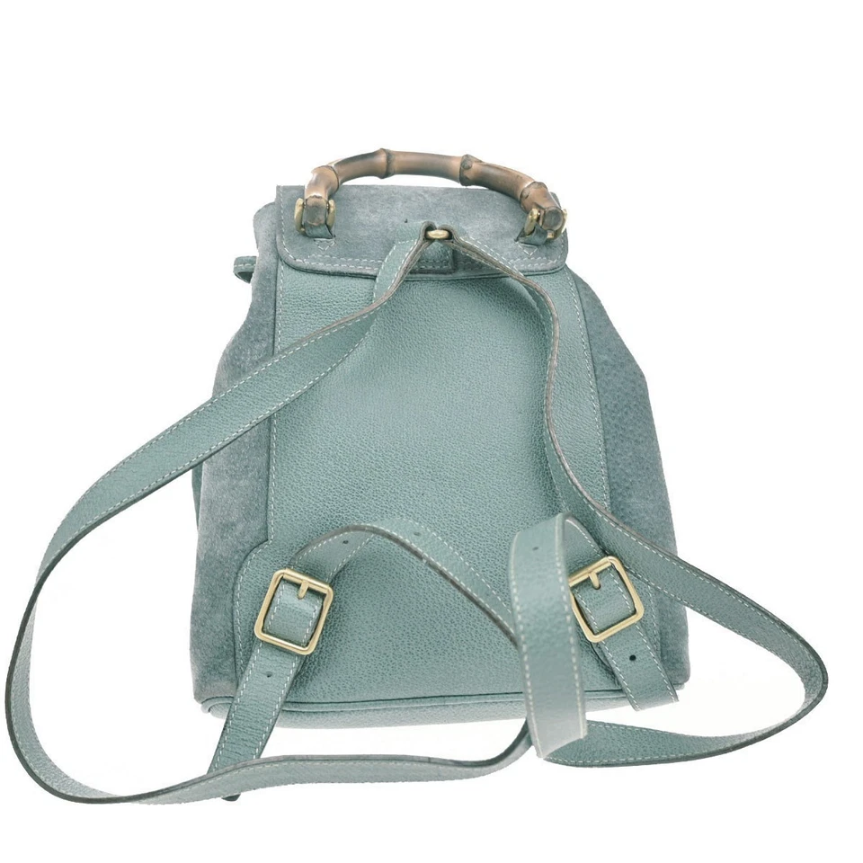 GUCCI Logo Bambú Mochila Bolso Gamuza Cordón Italia Verde 36CA311 Foto 3 de 4