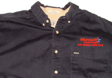 VINTAGE 'MICROSOFT GOVERNMENT NAVY-MARINE CORPS, TEAM' BUTTON FRONT SHIRT M
