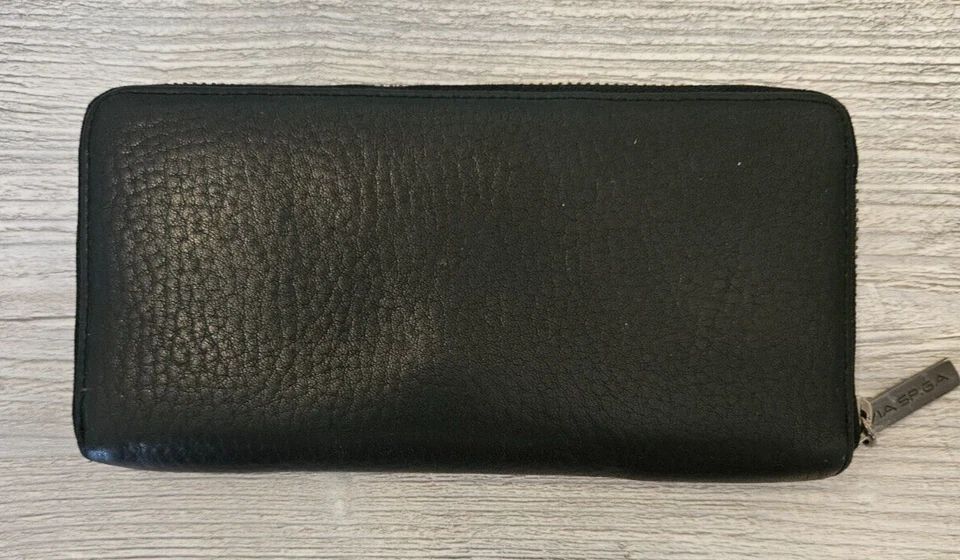 Vintage Via Spiga Black 100% Leather Zip Around Wallet Classic Foto 2 de 4
