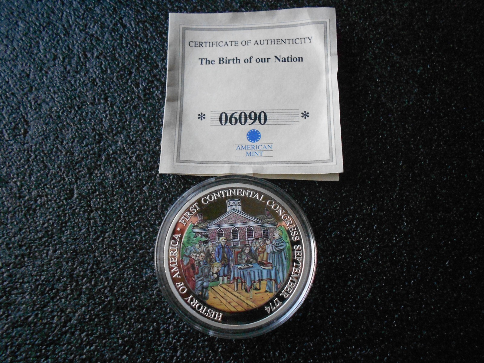 FIRST CONTINENTAL CONGRESS American Mint Silver-Plated w Color PROOF COIN/ COA