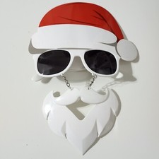 Christmas Santa Claus Sunglasses Hat Beard Funny Gag White Holiday Seasonal
