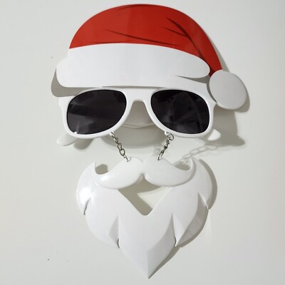 Christmas Santa Claus Sunglasses Hat Beard Funny Gag White