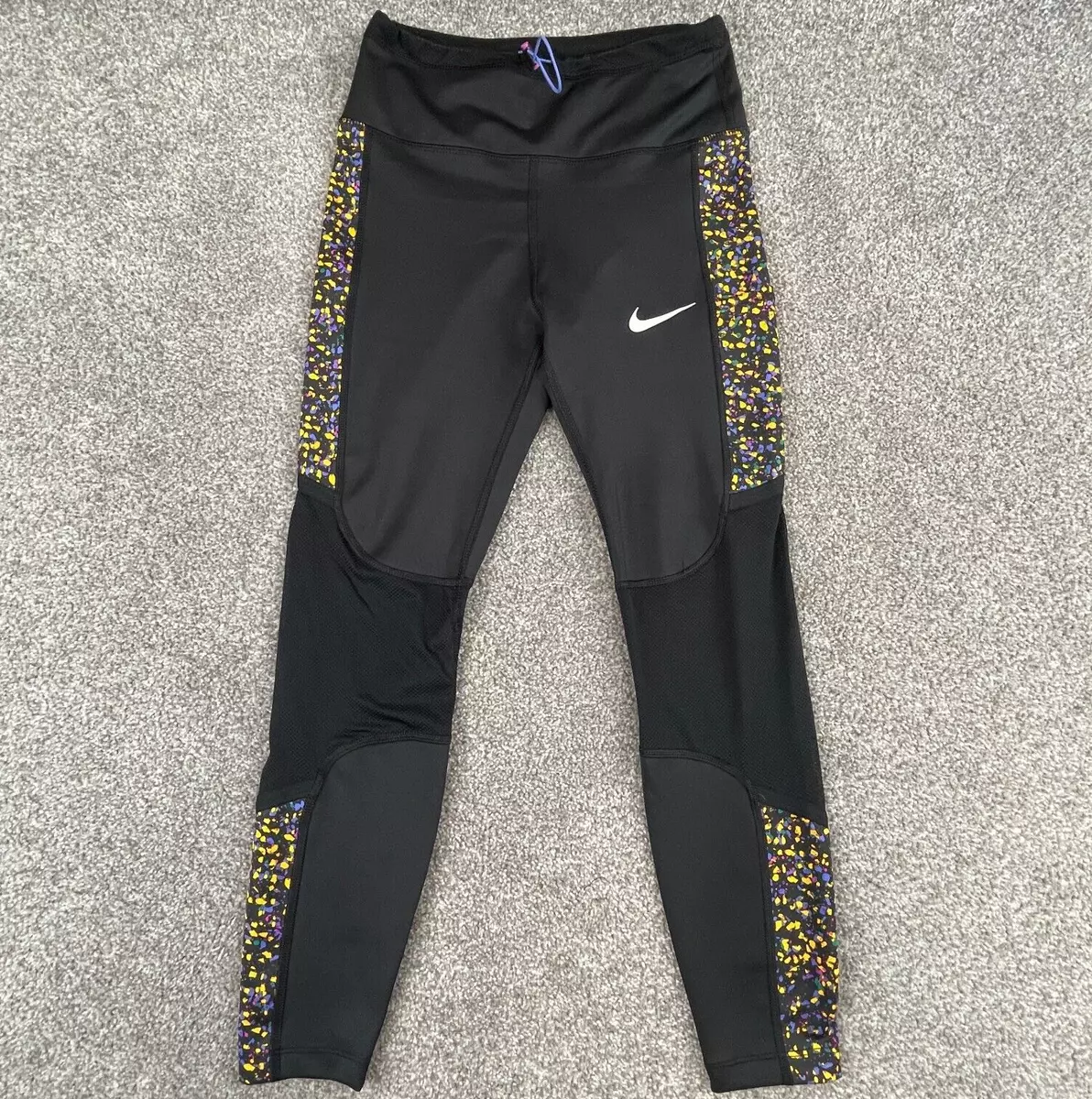 Nike Dri-Fit Leggings Girl's Medium Black Yellow Pink Blue Trim Side  Pockets