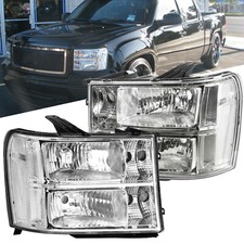 Pair Headlights For 2007-2012 2013 Gmc Sierra 1500 2500hd 3500hd Chrome Headlamp