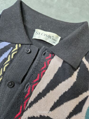 St Croix Knits 3D Shirt Mens Medium Vintage Coogi Style Multi Colored Collar USA - Picture 3 of 12