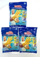 (Lot of 3) Mr. Clean Latex Cleaning Gloves 2 Pairs Large Yellow/Purple