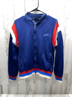 80's NIKE スタジャン　ナイキ Men's VTG 80's Nike Swoosh Logo Navy Blue Red Striped Track Jacket