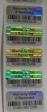 WVIR 100 Warranty Void BARCODE Security Hologram Tamper Evident Stickers Seals