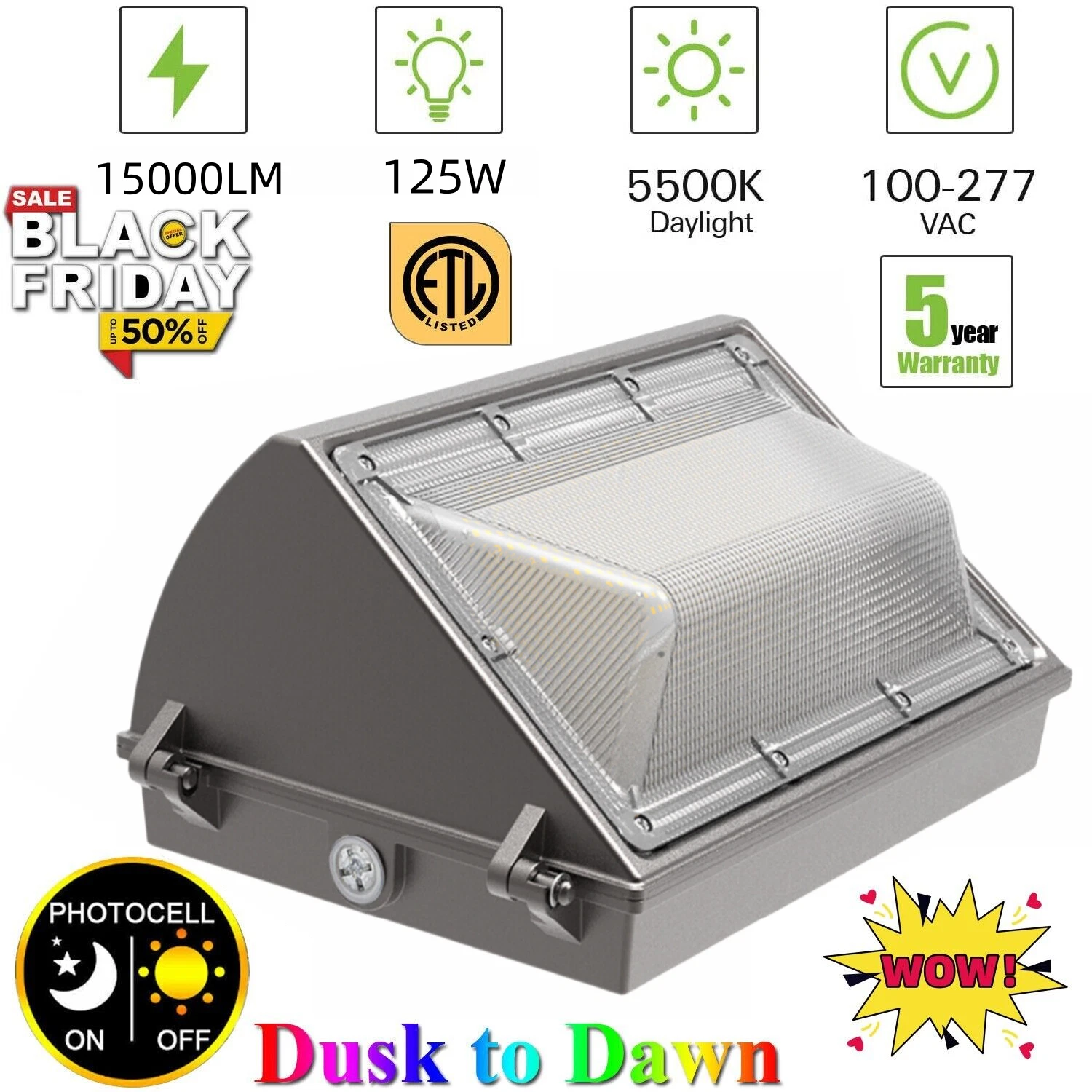 70W /125W /150W 110-130V LED Wall Pack Light with photocell Dusk to Dawn Outdoor