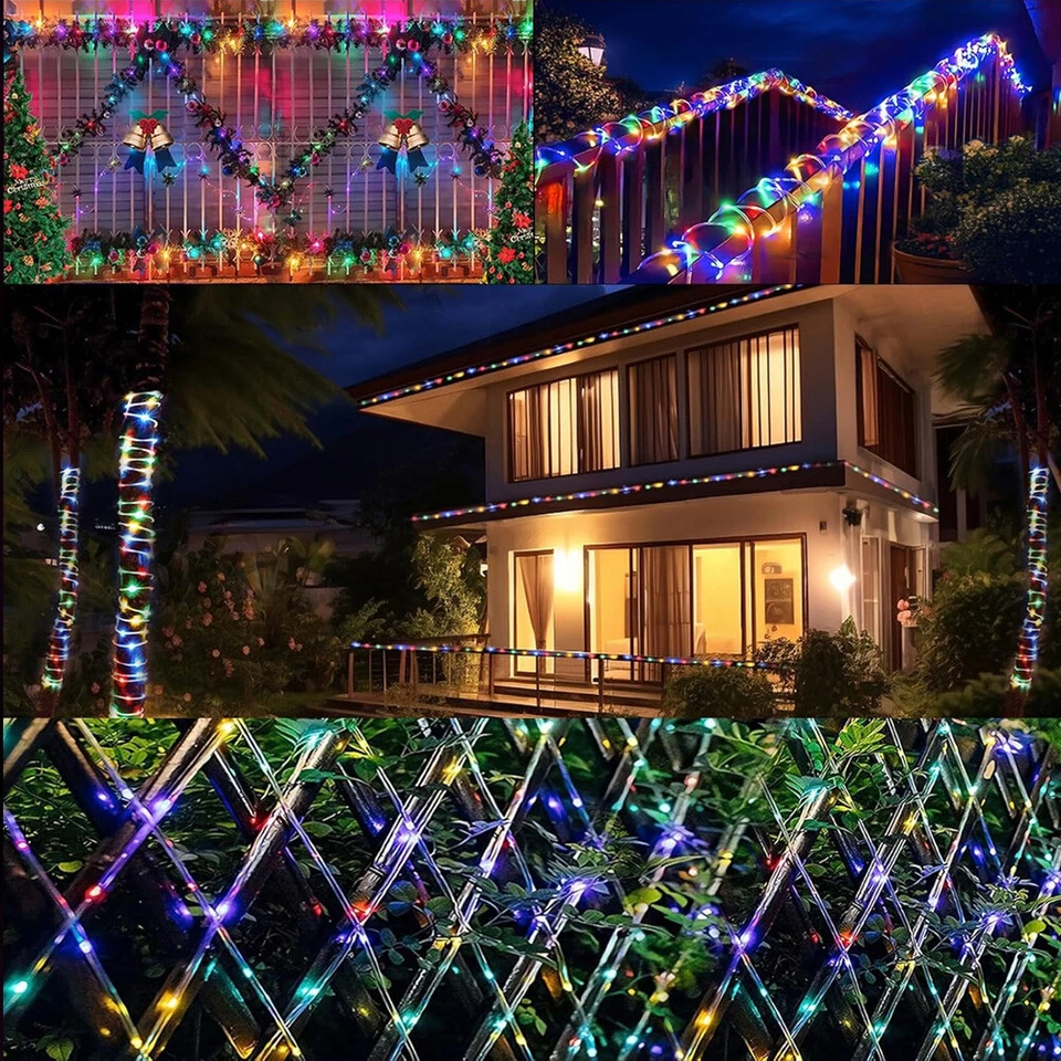 200 LED 8 Modos Solar Cadena Luces Cuerda Tubo Luz 66 pies Exterior Navidad Luz Foto 3 de 4
