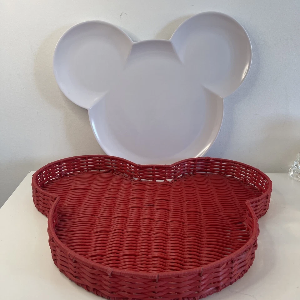 Bandeja cesta de vime de vime vermelho Mickey Mouse Walt Disney World COM inserção de placa - Imagem 3 de 4