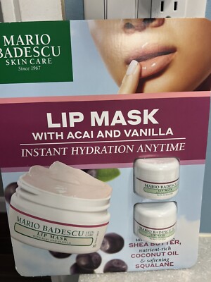2- MARIO BADESCU~ Lip Mask With Acai and Vanilla Nourishing Leave-On~NEW/SEALED!