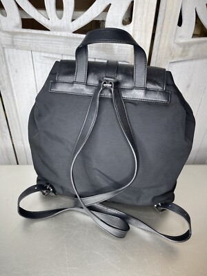Authentic GUCCI Backpack Bag Black Leather Nylon Printed 