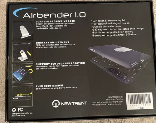 NewTrent Airbender 1.0 NT-38B Folio Case w Bluetooth Keyboard for iPad Gen 2 3 4 - Bild 2 von 5