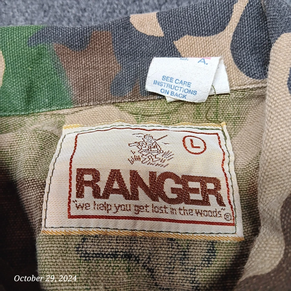 Vintage Ranger Camouflage Canvas Hunting Shirt Men Large Green USA Made - Image 3 of 4