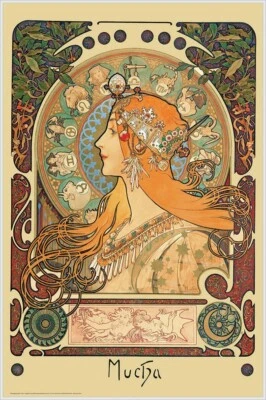 STUDIO B Alphonse Mucha's Zodiac Laminated Art Poster- 24.5" x 36.5"