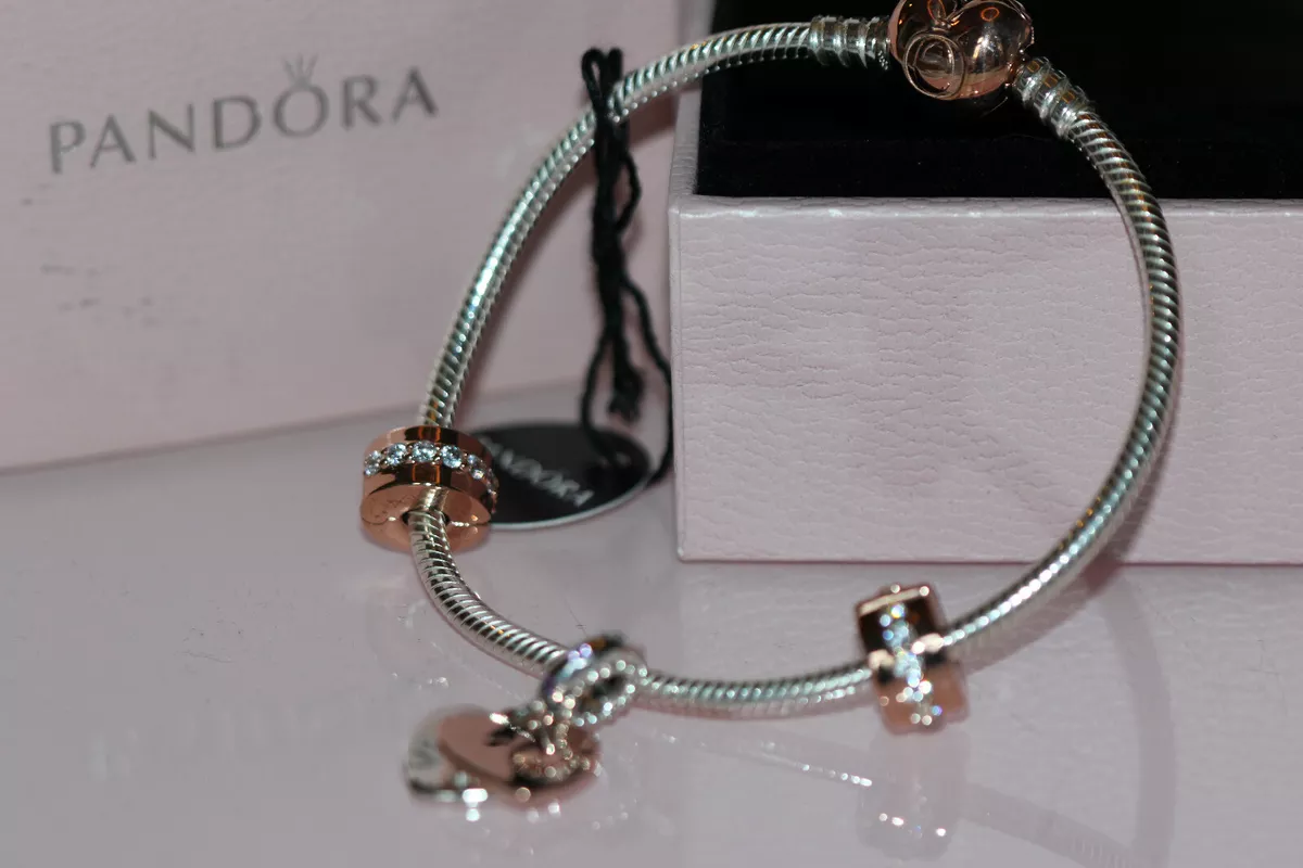 PANDORA ROSE Part of My Heart gift Set bracelet 2 clips charm 265 B800870 19cm
