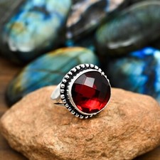 Red Garnet Gemstone Handmade 925 Sterling Silver Jewelry Ring Gift For Sister