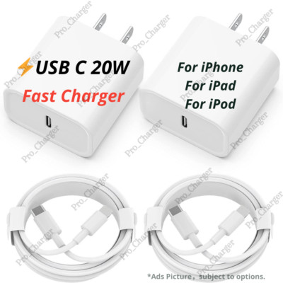 20W USB-C Fast Charger Power Adapter Brick Type C Cord For iPhone 14 13 12 11 XR