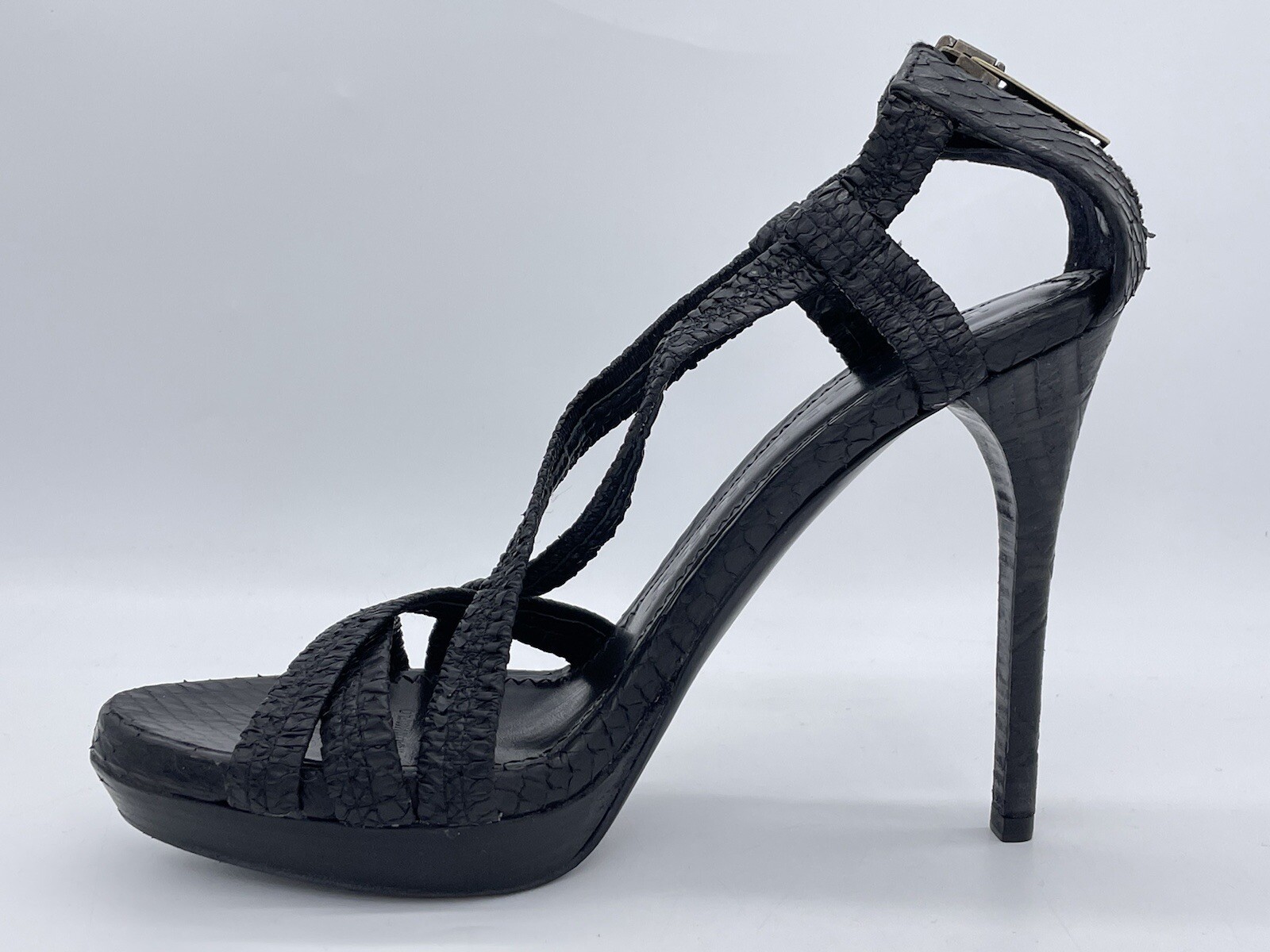 Burberry Plisse Black Python Leather Platform Str… - image 6