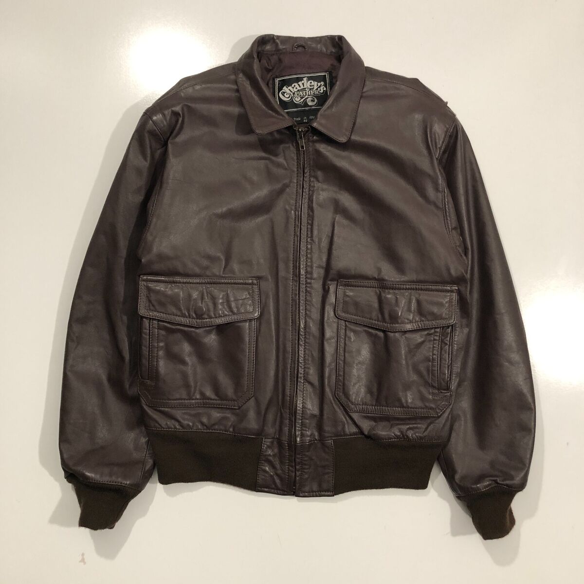 Charley's Leather size 40 A-2 Leather Bomber Jacket Full Zip Charley's Leather size 40 A-2 Leather Bomber Jacket Full Zip