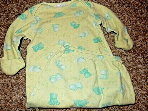 0-3M Vintage CARTER'S Teddy BEAR Gown Sleeper w/Mittens Receiving Blanket Set - Picture 3 of 8