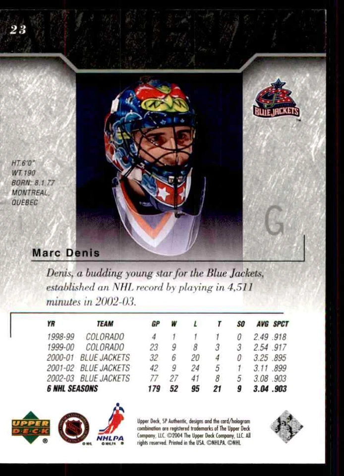 2003-04 SP Authentic Marc Denis #23 - Image 2 of 2