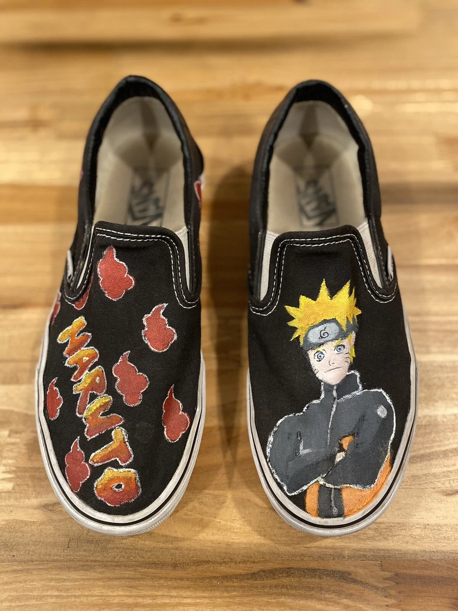 Custom hand painted Naruto Akasuki Anime Vans slip on shoes Men 7 Women 8.5