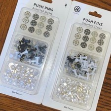 U Brands Decorative Push Pins 100 count, TWO packs Black Gold Grey White Variety