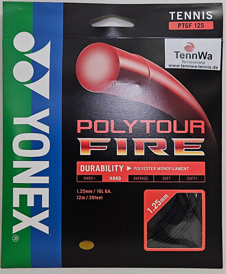 12m (1,17 /lfd.m) YONEX Poly Tour FIRE schwarz 1,25mm, haltbare Tennissaite
