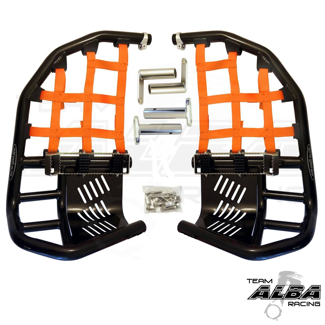 TRX 400EX 400X Nerf Bars Pro Peg Heel Guards Alba Racing Blk Orange 211