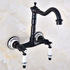 Black Oil Rubbed Brass Kitchen Faucet Bathroom Sink Mixer Tap Wall Mount snf830
