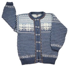 Dale of Norway Womens Blue Nordic Wool Cardigan Sweater Size L Metal Clasps EUC