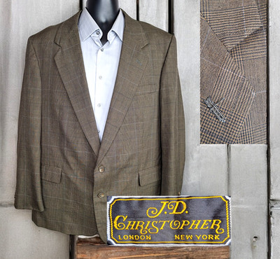 J.D. Christopher Sport Coat Blazer Mens 44R Brown Plaid Single Vented