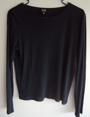 Eileen Fisher dark teal green 100% silk crew neck l/s shirt top S !!