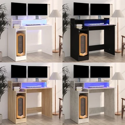 MARKENLOS Schreibtisch mit LEDs Computertisch PC Tisch Bürotisch Holzwerkstoff DE