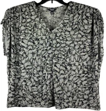 Simply Vera Vera Wang Size 2XL Oversized Top Black Gray V Neck Slinky Weighted