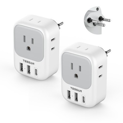 Switzerland Power Adapter 2 Pack, TESSAN Type J Adaptor with 4 White/Grey 