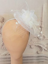 Victorian Trading White Rose  Pearl Fascinator Headband Hat 44D