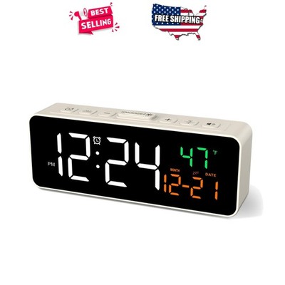 Digital Alarm Clock with Temperature Date Display Adjustable Brightness White...