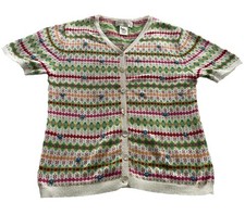 Womens Vtg Susan Bristol Multi Colored Floral Hand Embroidered Cardigan Size S