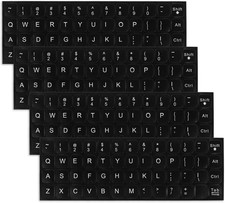 4 Pcs Universal English Keyboard Stickers Black Background and White Lettering
