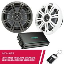 Kicker Pair of 45KM654 6.5" Coaxial Marine Speakers  48KMA3604 Marine Amplifier